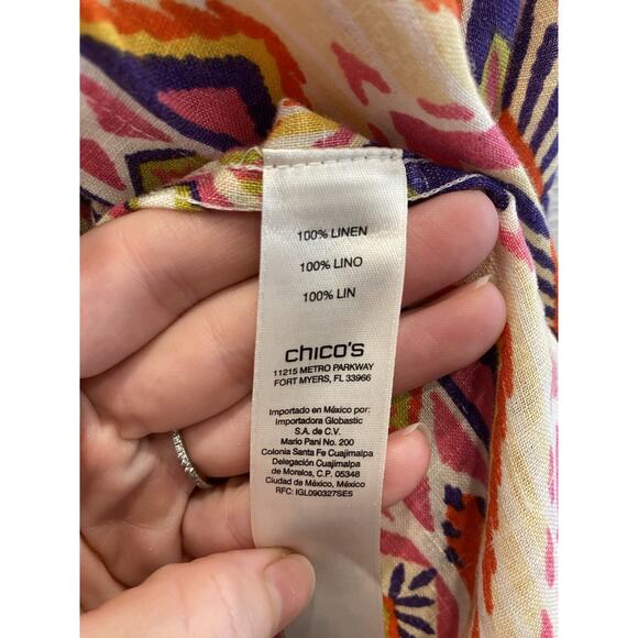 Chicos Shirt Womens Size Medium 100% Linen Coastal Casual Multicolor Button Up - Picture 7 of 13